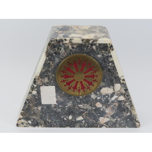 6 - A large French Art Deco marble clock of trapezoidal pyramid form with two mating stands, early 20th ... 