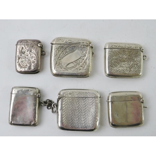 61 - Six various silver vesta cases, late 19th/early 20th century, various hallmarks and makers. Approx g... 