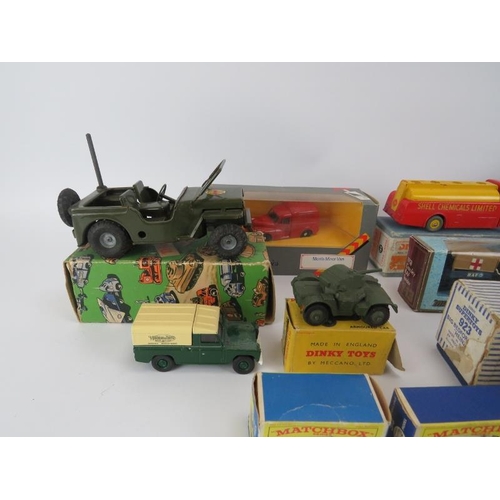 92 - A group of Dinky, Tri-ang, Matchbox die-cast vehicles and John Hill & Co miniature lead soldiers. (Q... 