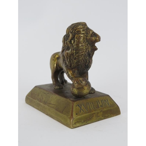 97 - An antique gilt bronze desk model of The Lion Of Waterloo. 9.3 cm length.
Condition report: Some age... 