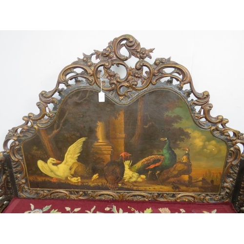 716 - A 19th century Italian Baroque Revival settle, the backrest hand-painted with a tableau depicting va... 