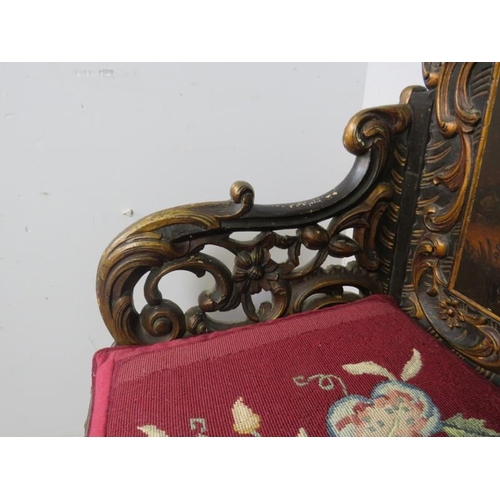 716 - A 19th century Italian Baroque Revival settle, the backrest hand-painted with a tableau depicting va... 