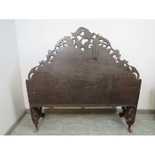 716 - A 19th century Italian Baroque Revival settle, the backrest hand-painted with a tableau depicting va... 