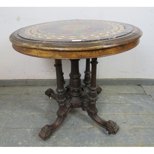 717 - A fine 19th century walnut specimen marble table, the circular top with profuse marble inlay, above ... 