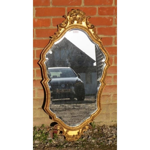 749 - A vintage shaped wall mirror in the Rococo style, the bevelled plate within a giltwood surround, the... 