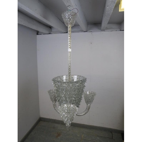 751 - A 1930s ‘Rostrato’ Murano glass three-branch chandelier by Barovier & Toso. Accepts five screw type ... 