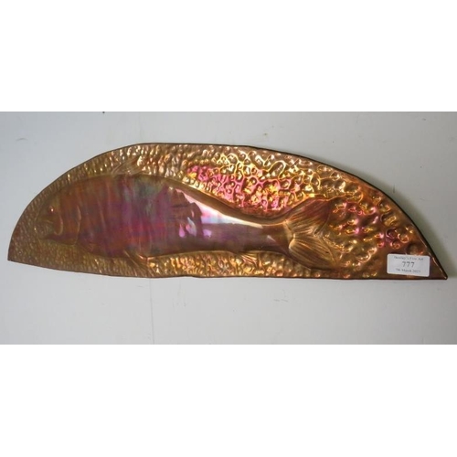 777 - An artisan made vintage copper wall plaque modelled as a salmon. 
H21cm W80cm approx.
Condition repo... 