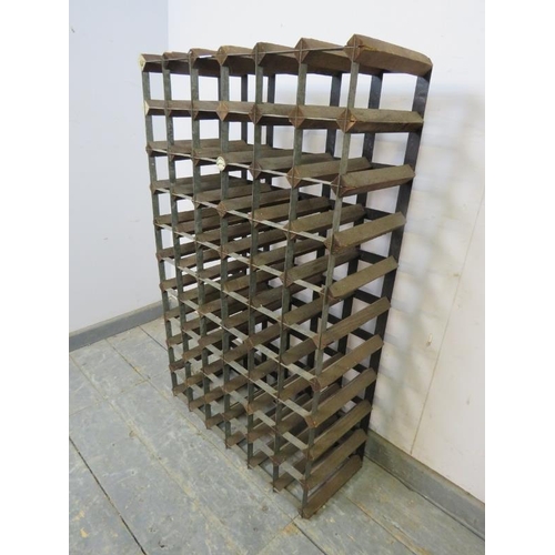 790 - A vintage galvanized steel and wood wine rack by Farrow & Jackson. Holds 60 bottles.
H100cm W61cm D2... 