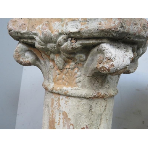 817 - A pair of 19th century terracotta Corinthian columns/plant stands. 
H69cm W25cm D25cm approx.
Condit... 