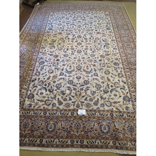 851 - Central Persian Kashan carpet, foliage pattern on cream ground with wide borders. 360cm x 360cm appr... 