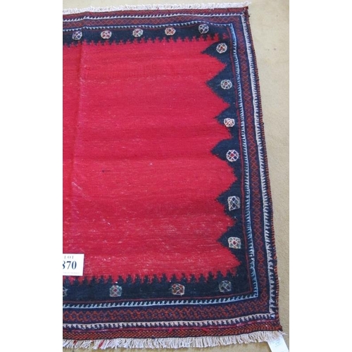 870 - North East Persian meshed Sofreh. A pleasant rug with a plain block red framed by a zig zag border.
... 