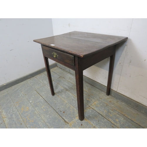 778 - A 19th Century oak side table with a single drawer, brass handle and square chamfered legs.  H66cm x... 