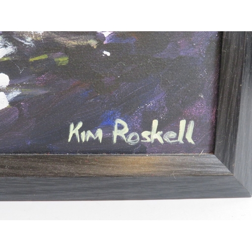 517 - Kim Roskell.  20th/21st Century framed acrylic on canvas.  Rough Water at Llangollen, Wales.  Purcha... 