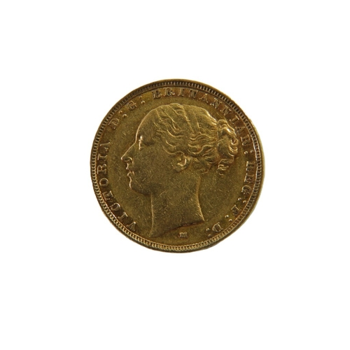 An 1884 Queen Victoria young head gold full sovereign coin.