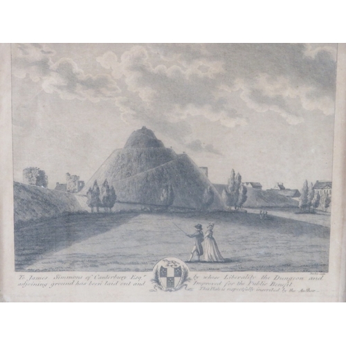 158 - An antique engraving entitled ‘The Dungeon Hill at Canterbury’ with a depiction of Canterbury castle... 