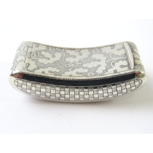 A George III curved silver snuff box with foliate and chequer engraved ...
