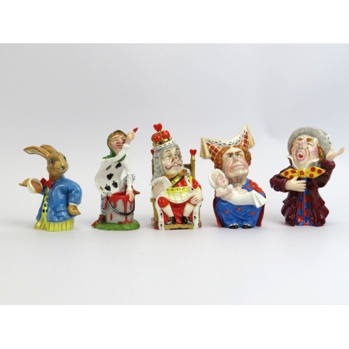 124 - Five Bronte  ‘Alice in Wonderland’ limited edition figural porcelain candle snuffers. Comprising Kin... 