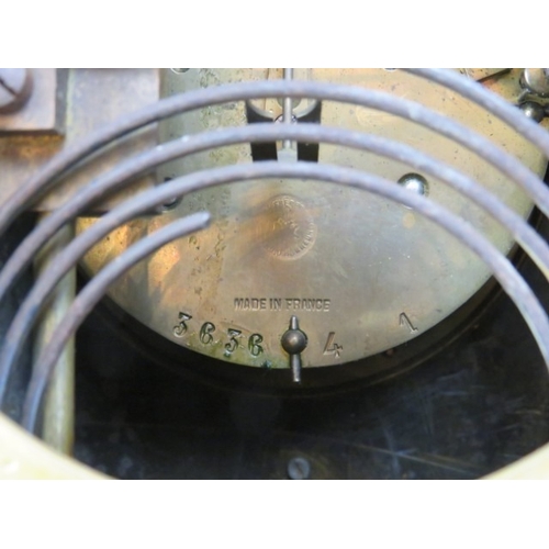 154 - A French gilt brass cloisonné decorated striking clock garniture, late 19th/early 20th century. (3 i... 