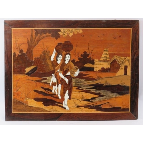 173 - An Indian marquetry wood and resin inlaid figural scene. 45.5 cm x 60.7 cm.
Condition report: Some a... 