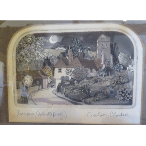 501 - Graham Clarke 1941.  Two framed and glazed etchings/aquatints.  The first is a montage of four small... 