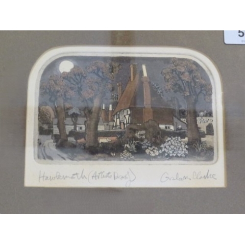 501 - Graham Clarke 1941.  Two framed and glazed etchings/aquatints.  The first is a montage of four small... 
