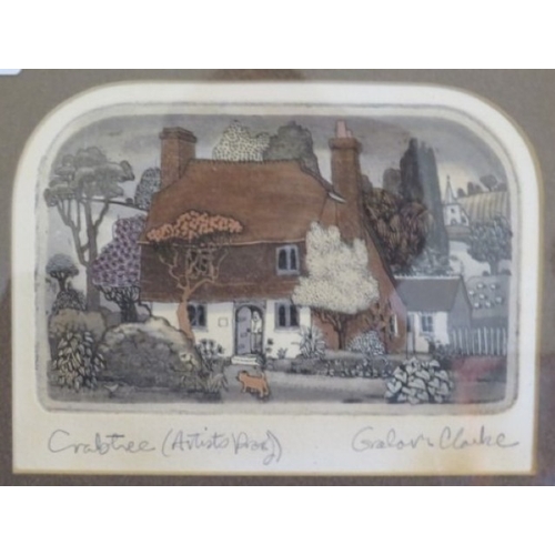 501 - Graham Clarke 1941.  Two framed and glazed etchings/aquatints.  The first is a montage of four small... 