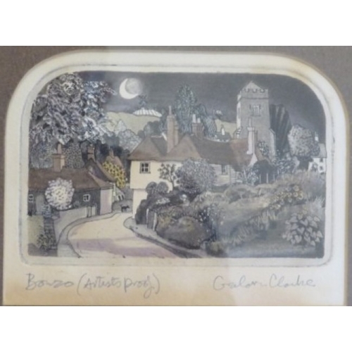 501 - Graham Clarke 1941.  Two framed and glazed etchings/aquatints.  The first is a montage of four small... 
