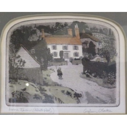 501 - Graham Clarke 1941.  Two framed and glazed etchings/aquatints.  The first is a montage of four small... 