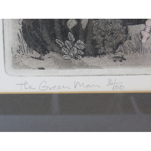 520 - Graham Clarke 1941.  A framed and glazed etching/aquatint 'The Green Man' 31/100 signed in pencil.
C... 