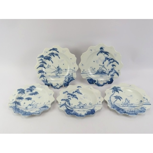 54 - Five Isis Pottery of Oxford blue and white Delft style decorated plates depicting monkeys inspired b... 