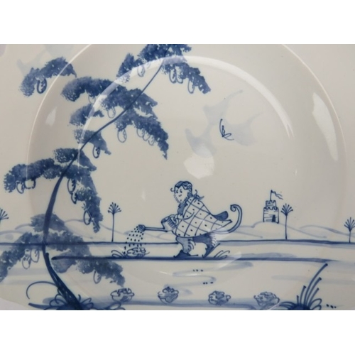 54 - Five Isis Pottery of Oxford blue and white Delft style decorated plates depicting monkeys inspired b... 