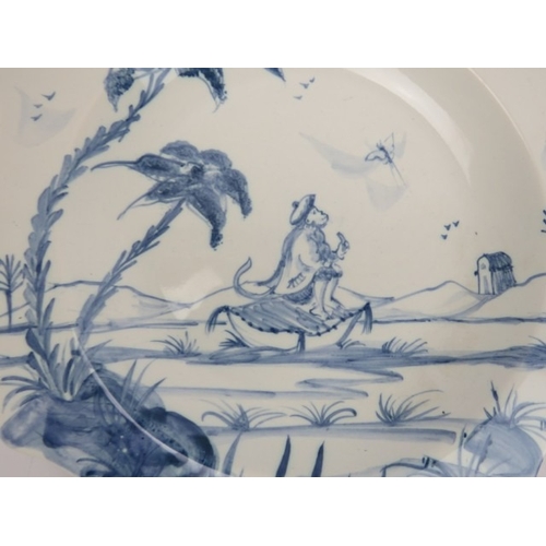 54 - Five Isis Pottery of Oxford blue and white Delft style decorated plates depicting monkeys inspired b... 