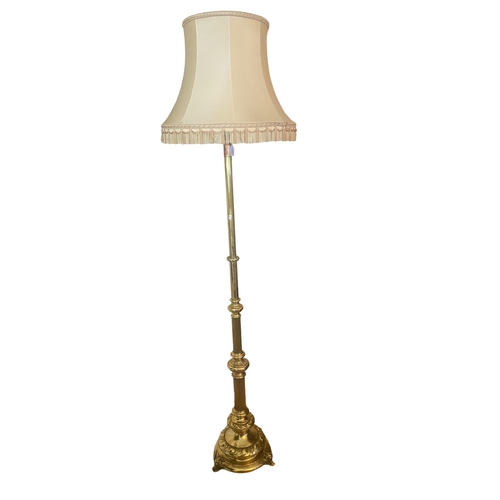 162 - Vict Brass Standard Lamp & Shade 
205cm H