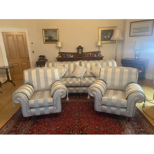 170 - As New Fabulous Upholstered 3 Piece Suite on Turned Leg with Loose Cushions, Arm Pads Etc 
Couch Dim... 