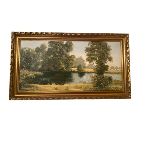 238 - Large Gilt Framed Oil on Canvas 'River Scene'
117cm x 66cm Including Frame