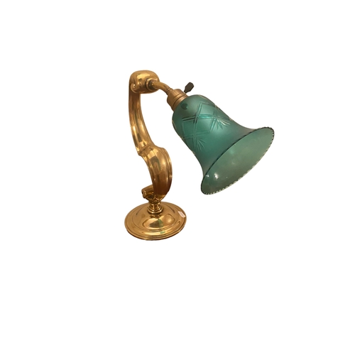 293 - Unusual Brass Desk Lamp with Green Shade