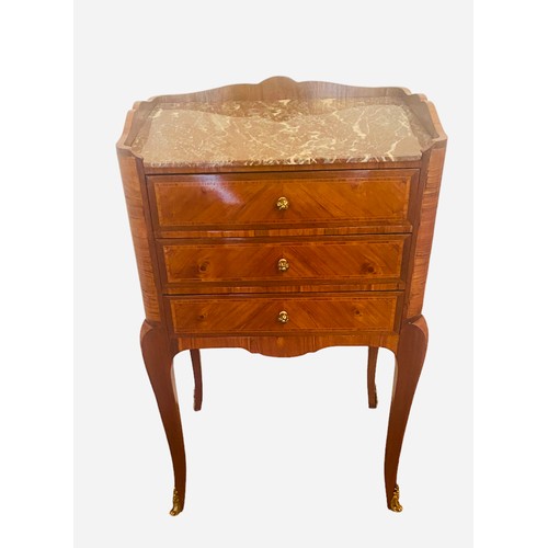 103 - Very Elegant French Inlaid Kingwood Marble Top 3 Drawer Cabinet 
47cm W 36cm D 77cm H