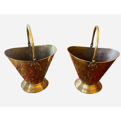 145 - Rare Pair of Vict Brass Coal Buckets / Scuttles with Brass Swing Handles circa 1860.