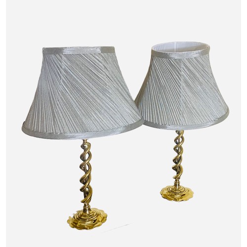 212 - Fabulous Pair of 19C Brass Barley Twist Table Lamps 
47cm H