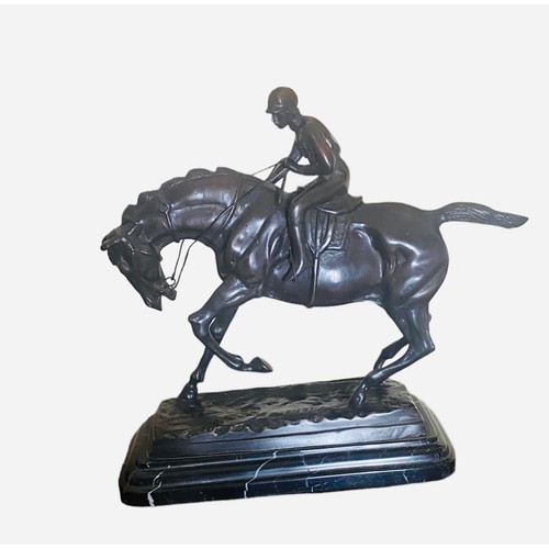 213 - Bronze Figure of Horse & Rider on a Marble Base
38cm x 34cm H