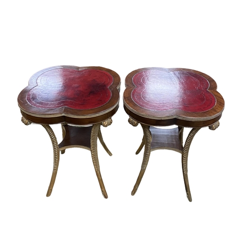 125 - Unusual Pair of American Red Leathered Side Tables 
60cm Diam x 72cm H