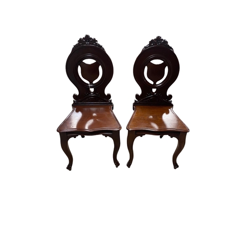 126 - Pair of 19C Mahogany Cabriole Leg Hall Chairs