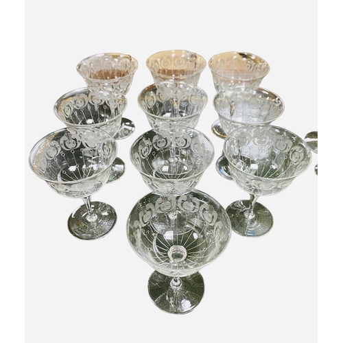 296 - Set of 10 Art Nouveau Etched Champagne Saucers