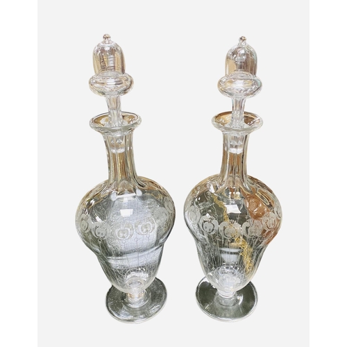 297 - Pair of Art Nouveau Etched Decanters