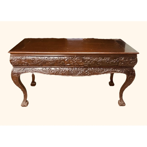 33 - Late 19C Highly Carved 2 Drawer Side Table 
138cm W 67cm D 73cm H