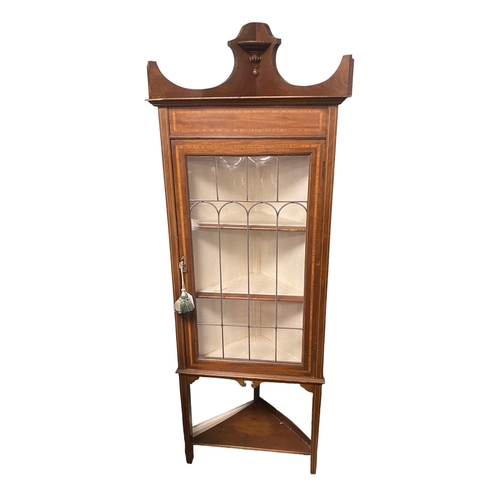 50 - Edw Inlaid Mahogany Corner Cabinet 
65cm W 40cm D 178cm H