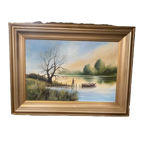 56 - 19C Gilt Framed Oil 'Lake Scene'