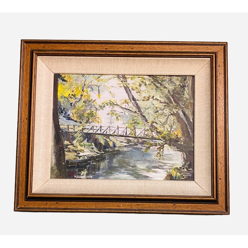 60 - T. Cleary Oil On Canvas, 1990 'River & Bridge Scene'