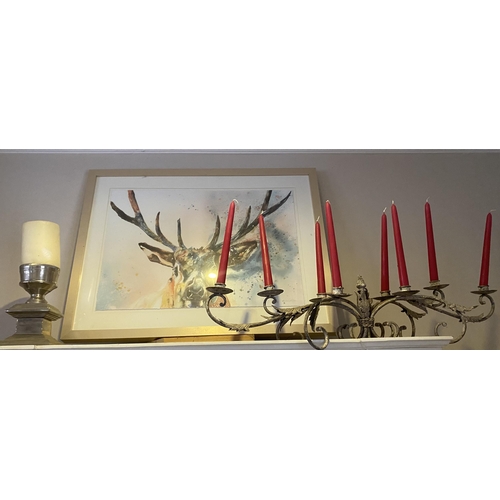 10 - Misc Lot Large Print of Deer, Candelabra & Candle Holder