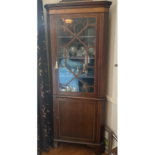 103 - Georgian Inlaid Mahogany Corner Cabinet 
84cm W 42cm D 208cm H